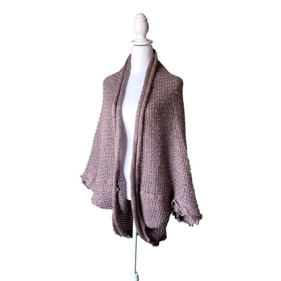 Entro Knit Shrug Cardigan Sz L Shawl Mauve Open Front Ruffles Fairy Cottagecore - Picture 2 of 9